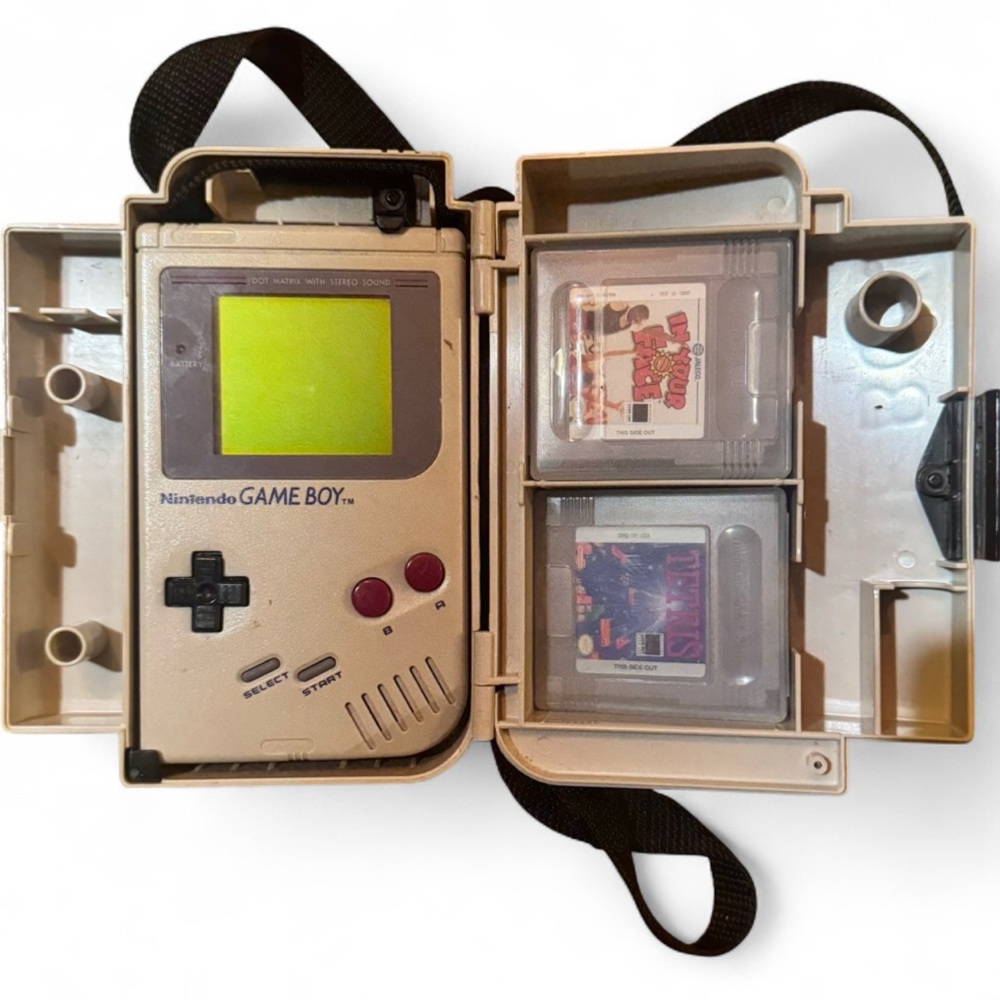 1st edition NINTENDO GAMEBOY with branded hard case and 3 games